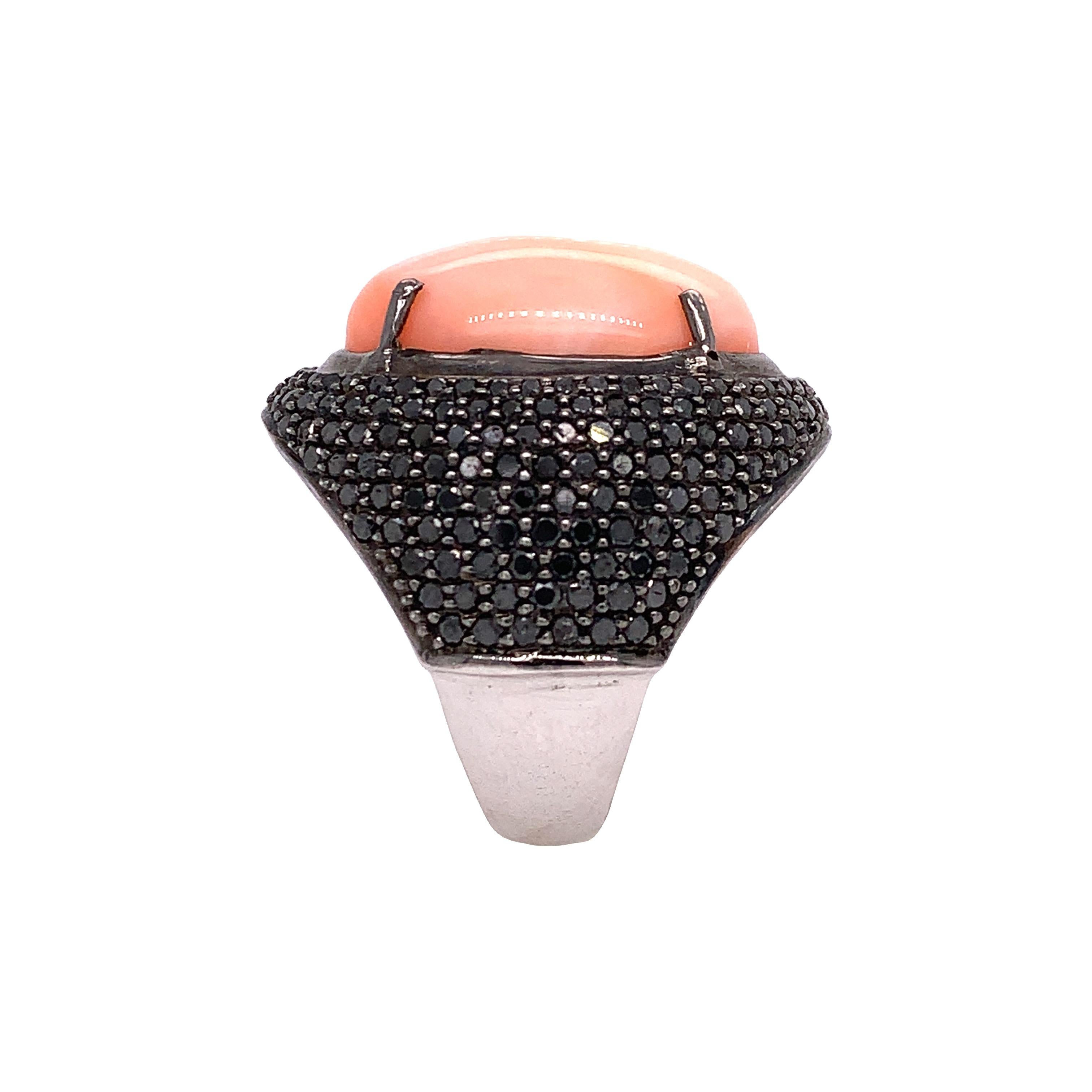 Mixed Cut Lucea New York Coral & Black Diamond Ring For Sale