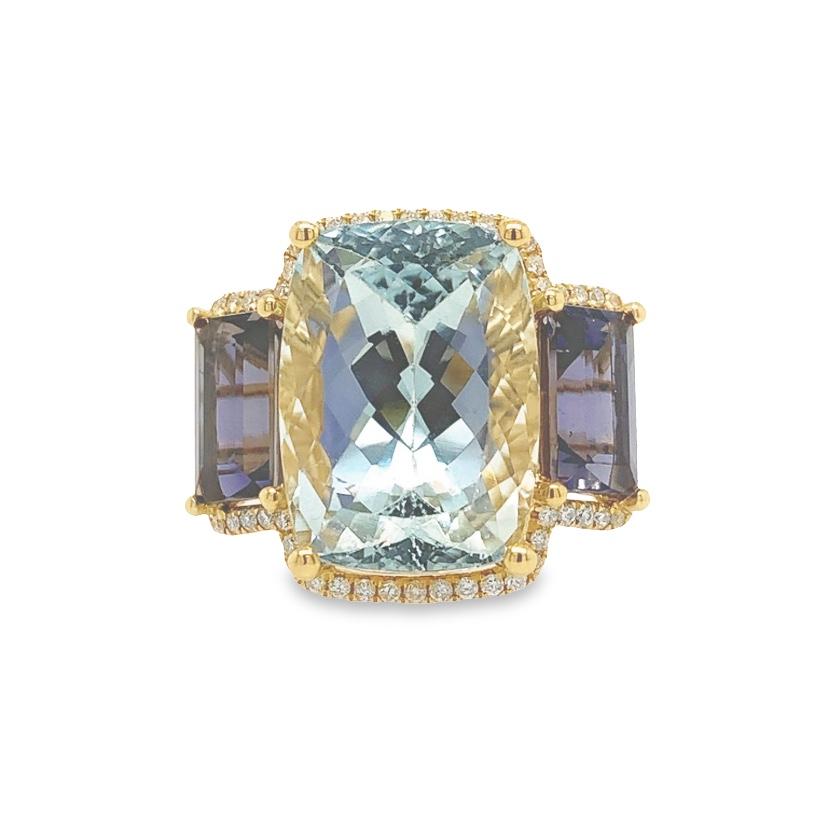 Contemporary Lucea New York Cushion, Iolite and Diamond Ring For Sale