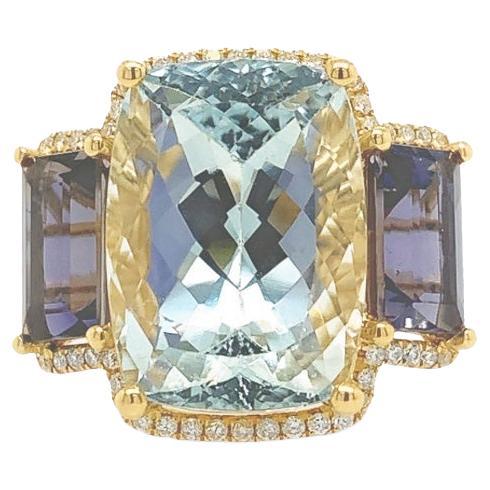 Lucea New York Cushion, Iolite and Diamond Ring For Sale
