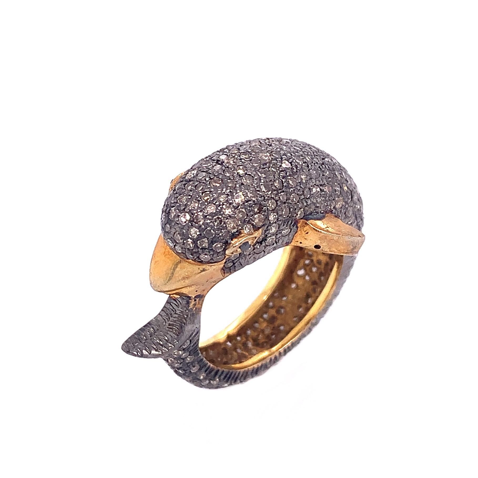 Rustic Collection

Diamond dolphin shape ring set in Silver and 14k yellow gold plating.

Diamond: 2.43ct total weight.