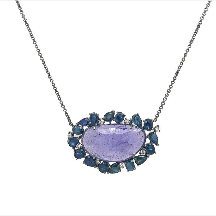 Contemporary Lucea New York Diamond Tanzanite and Blue Sapphire Necklace For Sale
