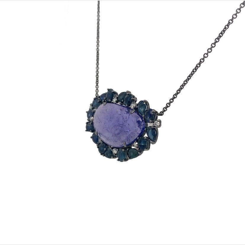 Mixed Cut Lucea New York Diamond Tanzanite and Blue Sapphire Necklace For Sale