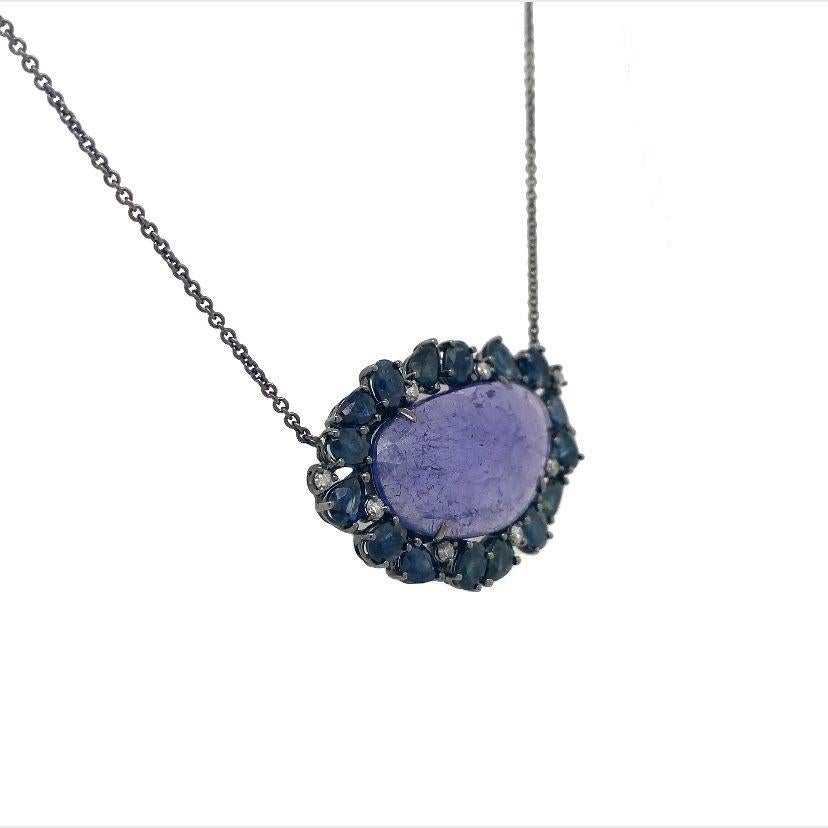Women's or Men's Lucea New York Diamond Tanzanite and Blue Sapphire Necklace For Sale