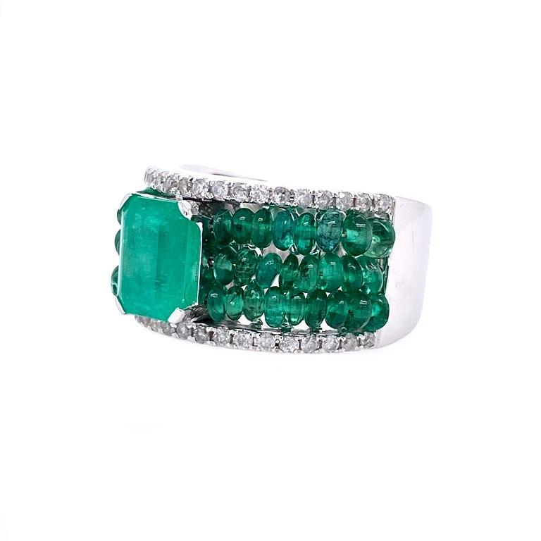 Contemporary Lucea New York Emerald and Diamond Cocktail Ring For Sale
