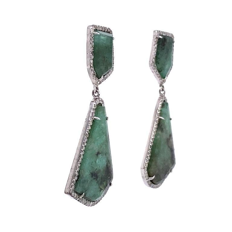 Contemporary Lucea New York Emerald and Diamond Drop Earrings For Sale