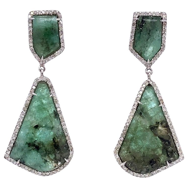 Lucea New York Emerald and Diamond Drop Earrings For Sale