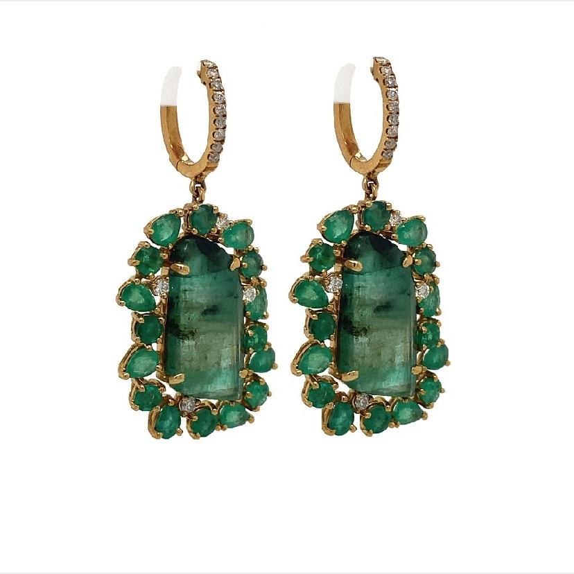 Mixed Cut Lucea New York Emerald and Diamond Earrings For Sale