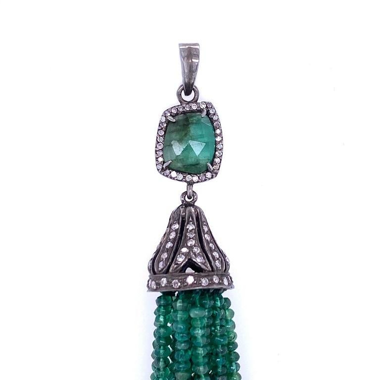 Contemporary Lucea New York Emerald and Diamond Tassel Pendant