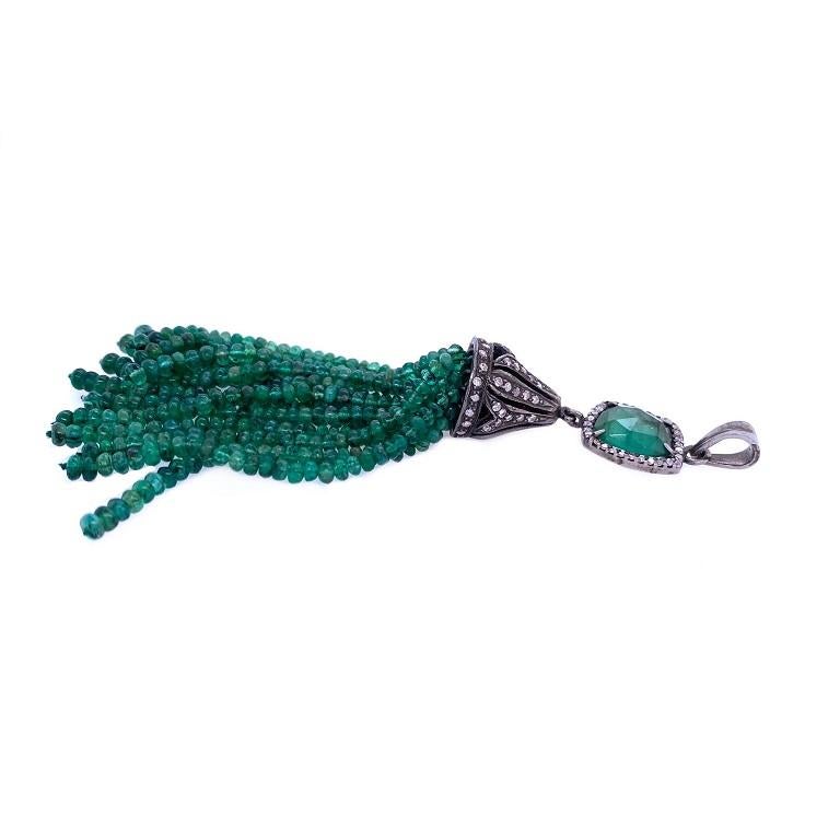Rose Cut Lucea New York Emerald and Diamond Tassel Pendant