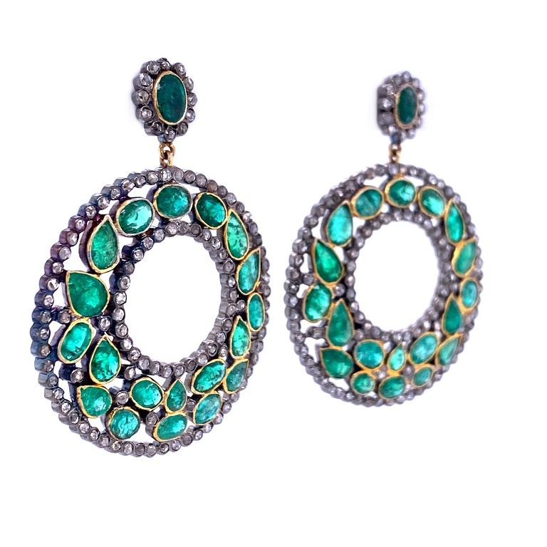 Contemporary Lucea New York Emerald and Diamond Two-Tone Earrings For Sale
