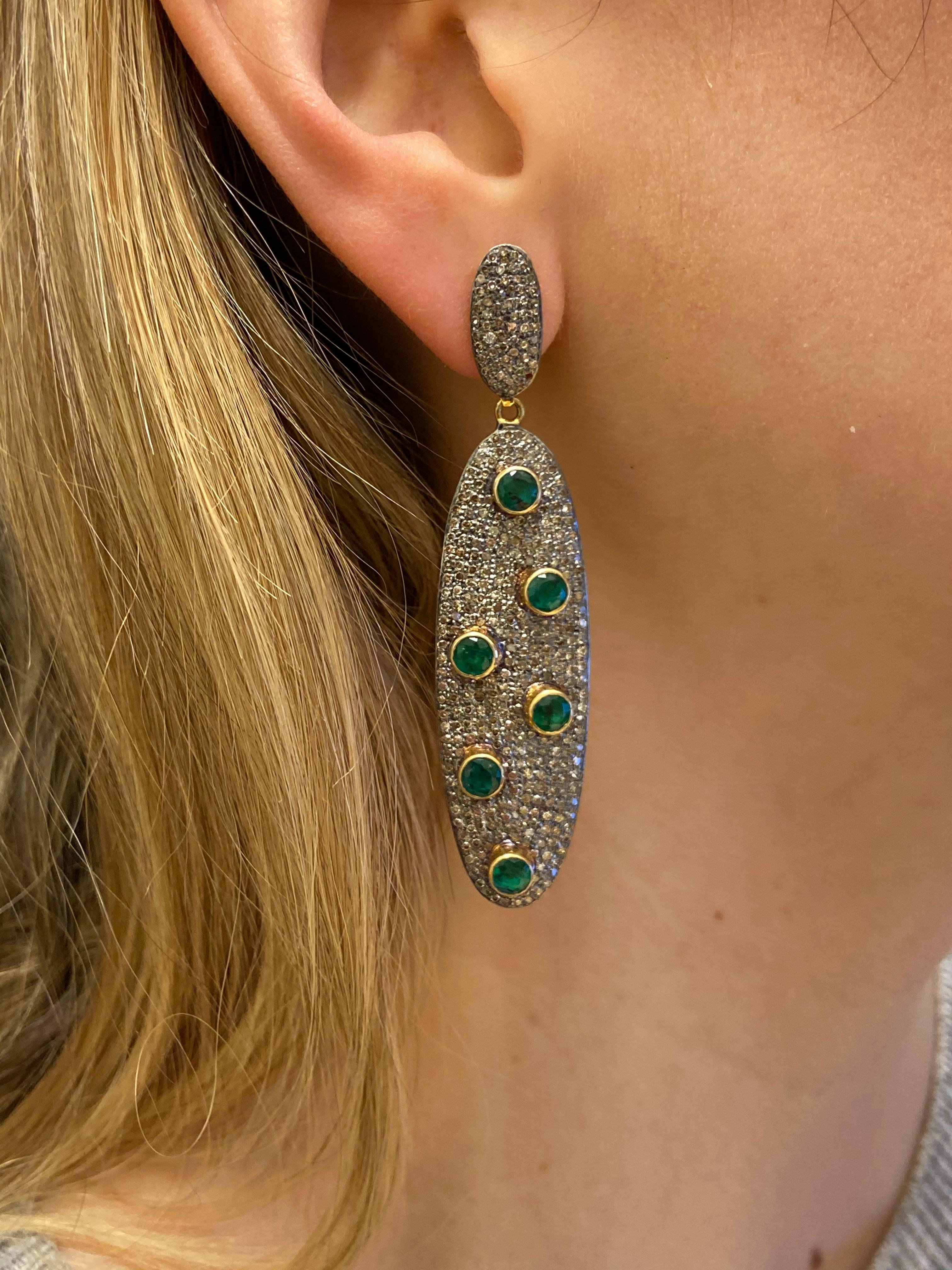 Women's Lucea New York Emerald and Icy Diamond Drop Earrings For Sale