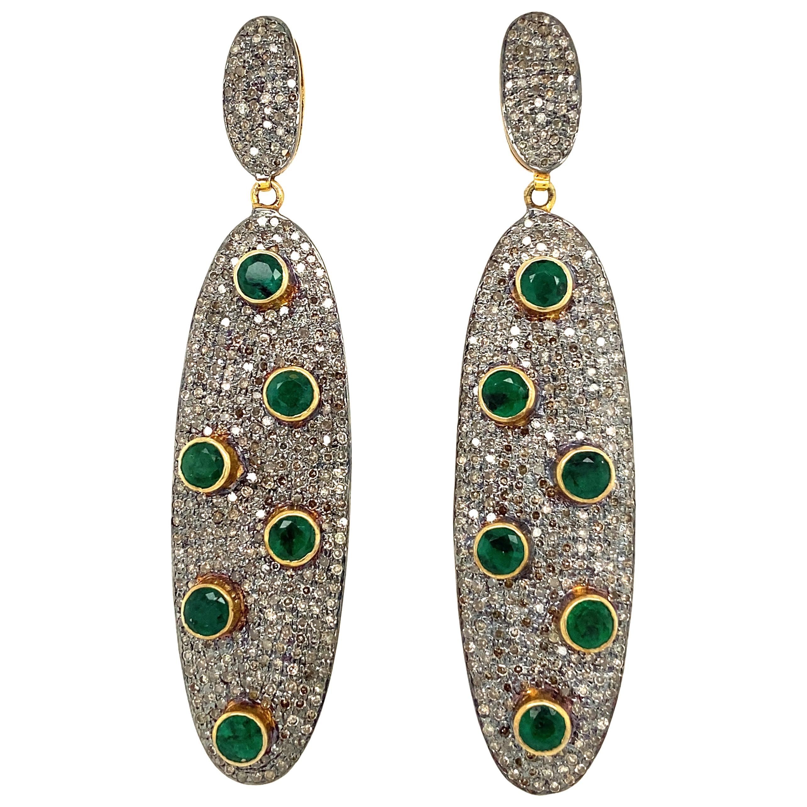 Lucea New York Emerald and Icy Diamond Drop Earrings For Sale