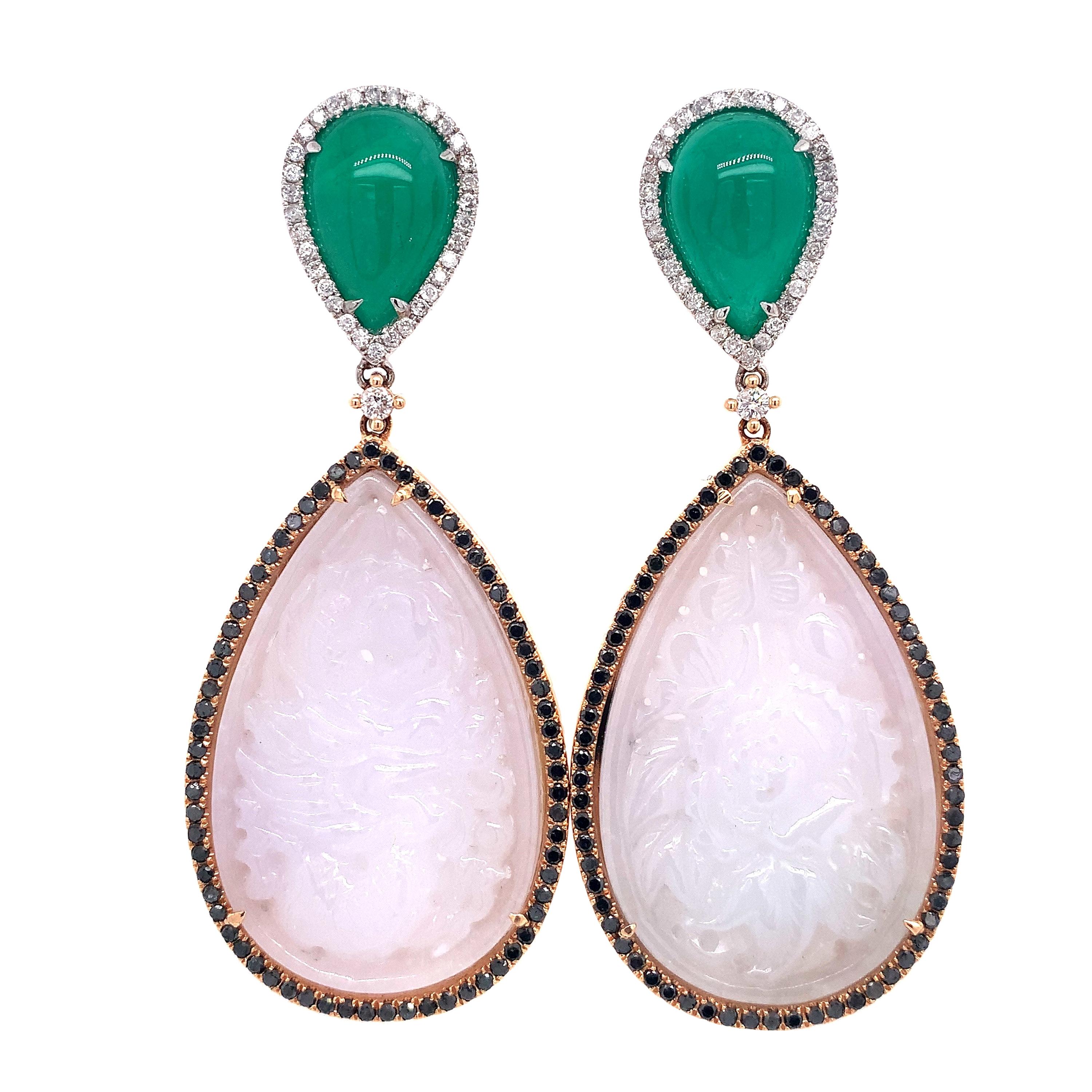 Lucea New York Emerald and Jade Carved Statement Earring
