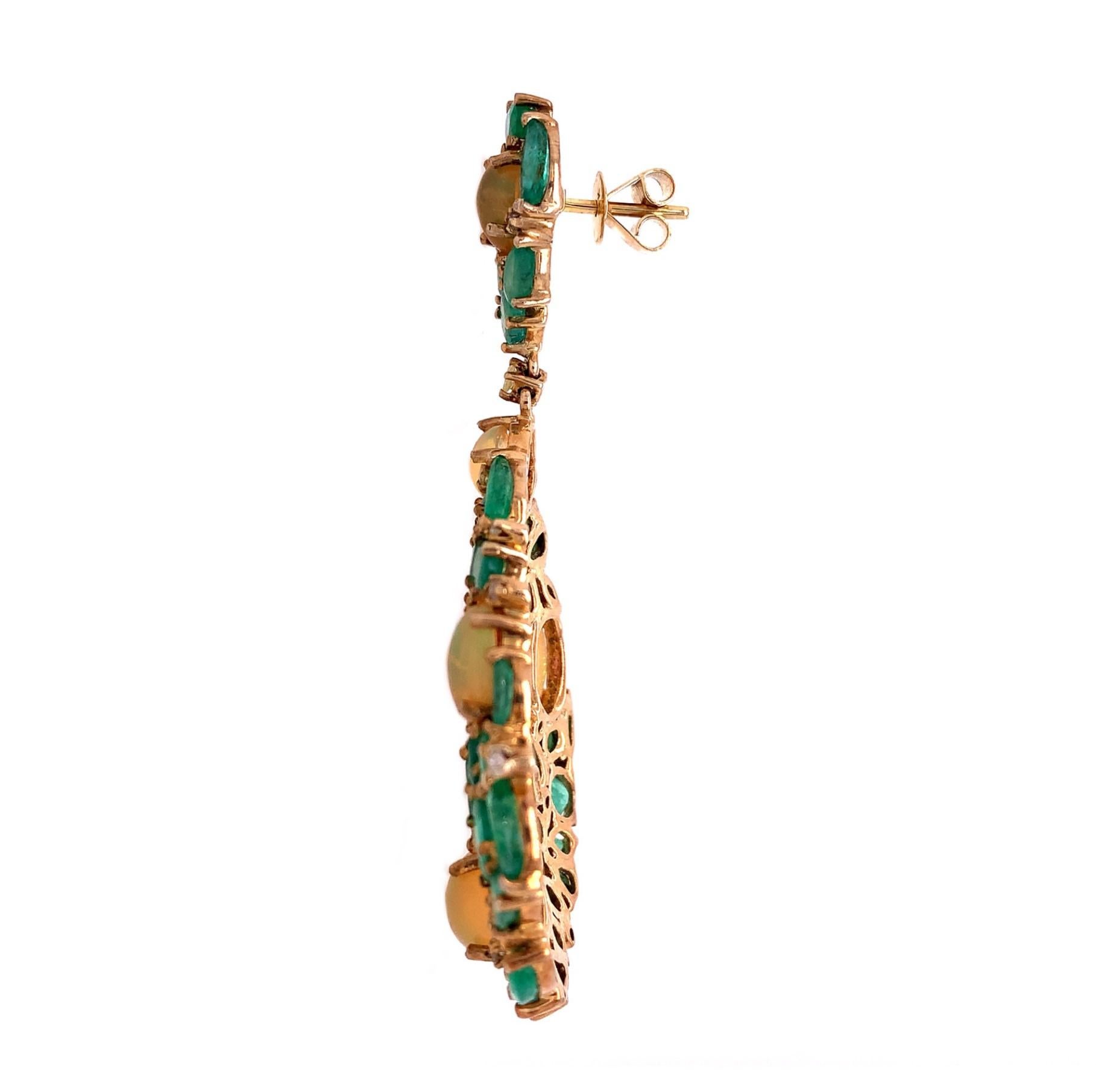 Contemporary Lucea New York Emerald and Opal Dangle Earrings For Sale