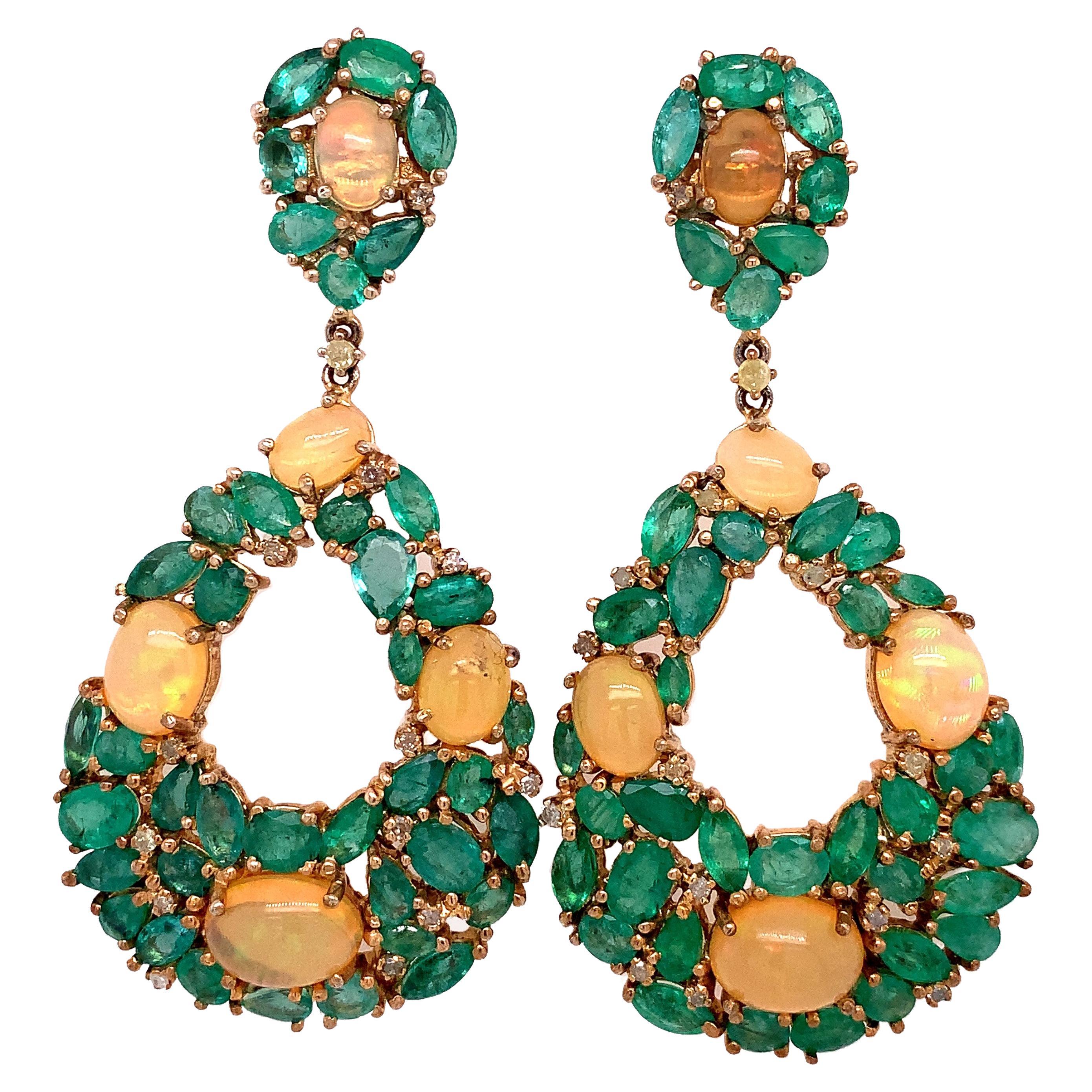 Lucea New York Emerald and Opal Dangle Earrings For Sale