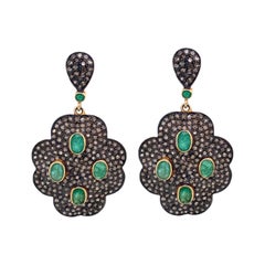 Lucea New York Emerald and Rustic Diamond Dangle Earring