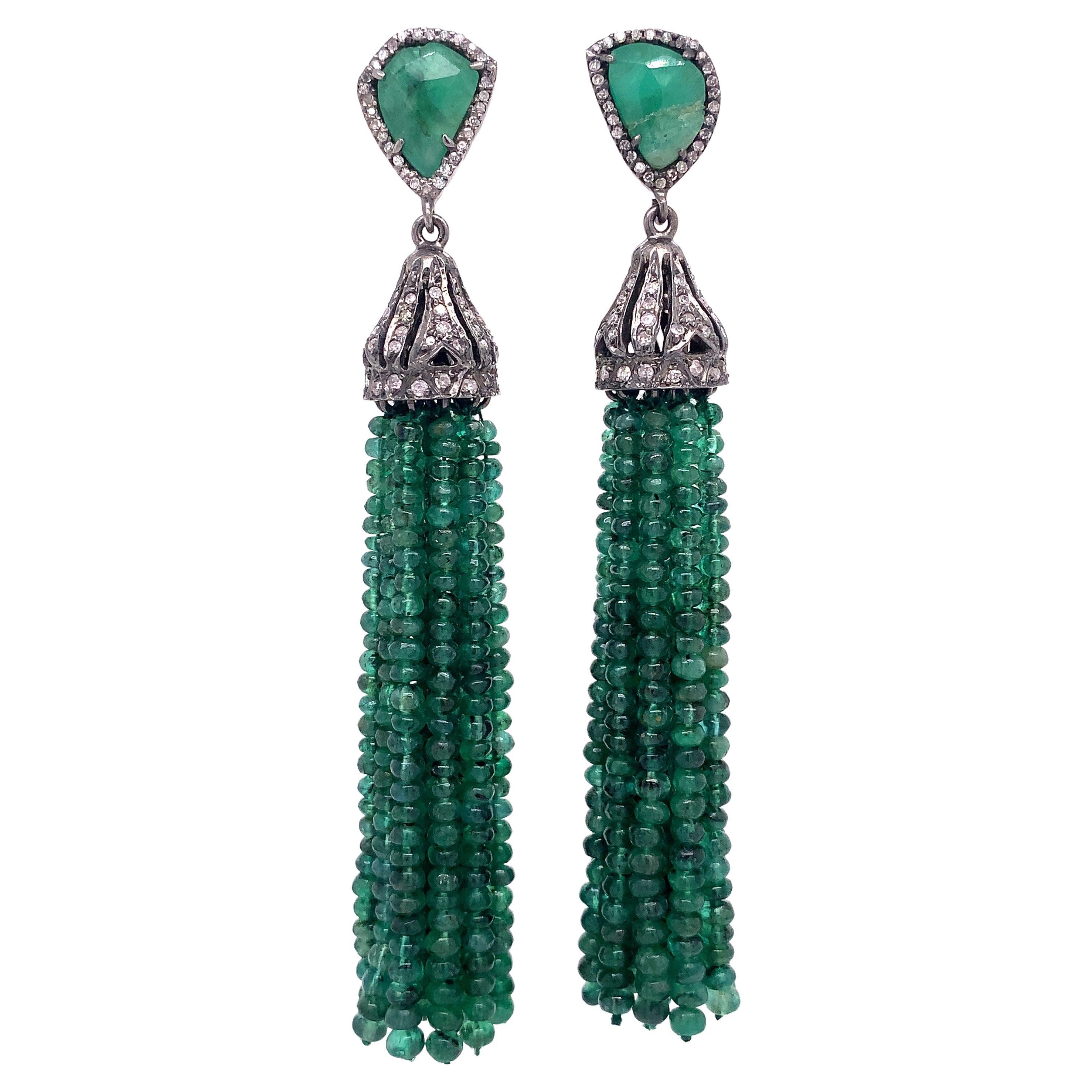 Lucea New York Emerald Bead Tassel Earrings For Sale