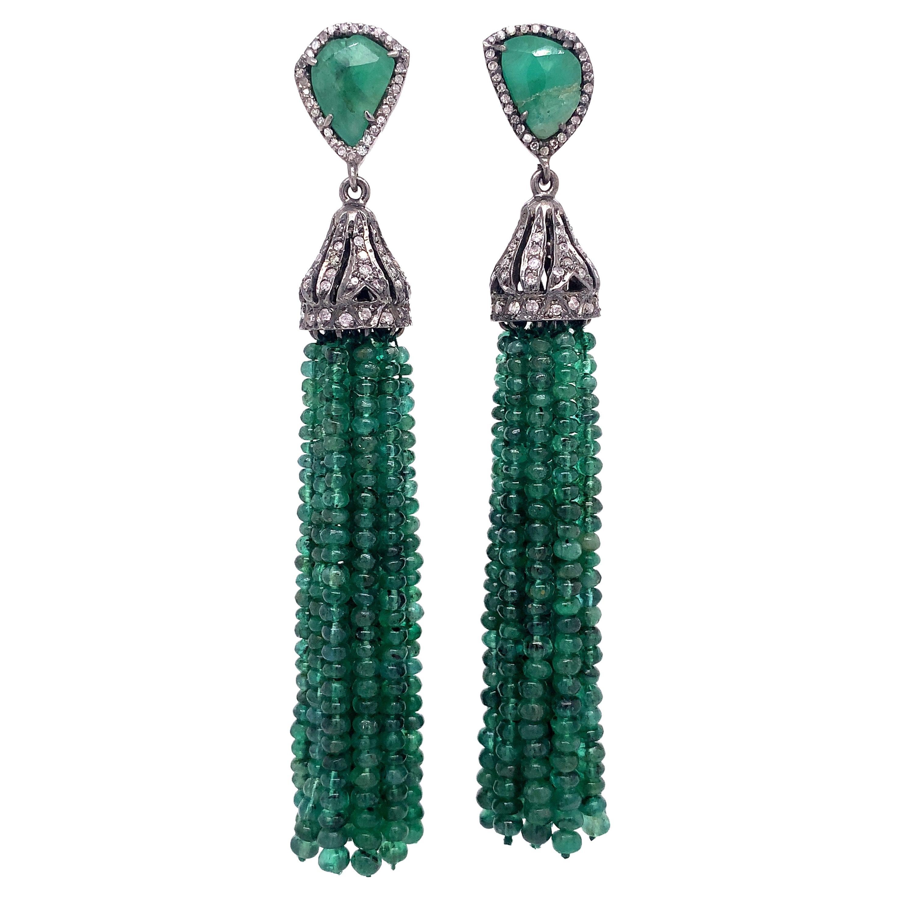 Lucea New York Emerald Bead Tassel Earrings