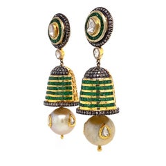 Lucea New York Emerald, Diamond, and Peal Bell Earrings