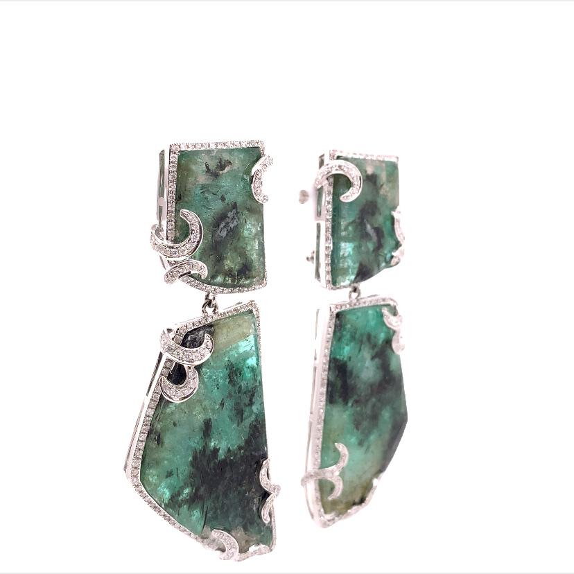 Contemporary Lucea New York Emerald & Diamond Earrings For Sale