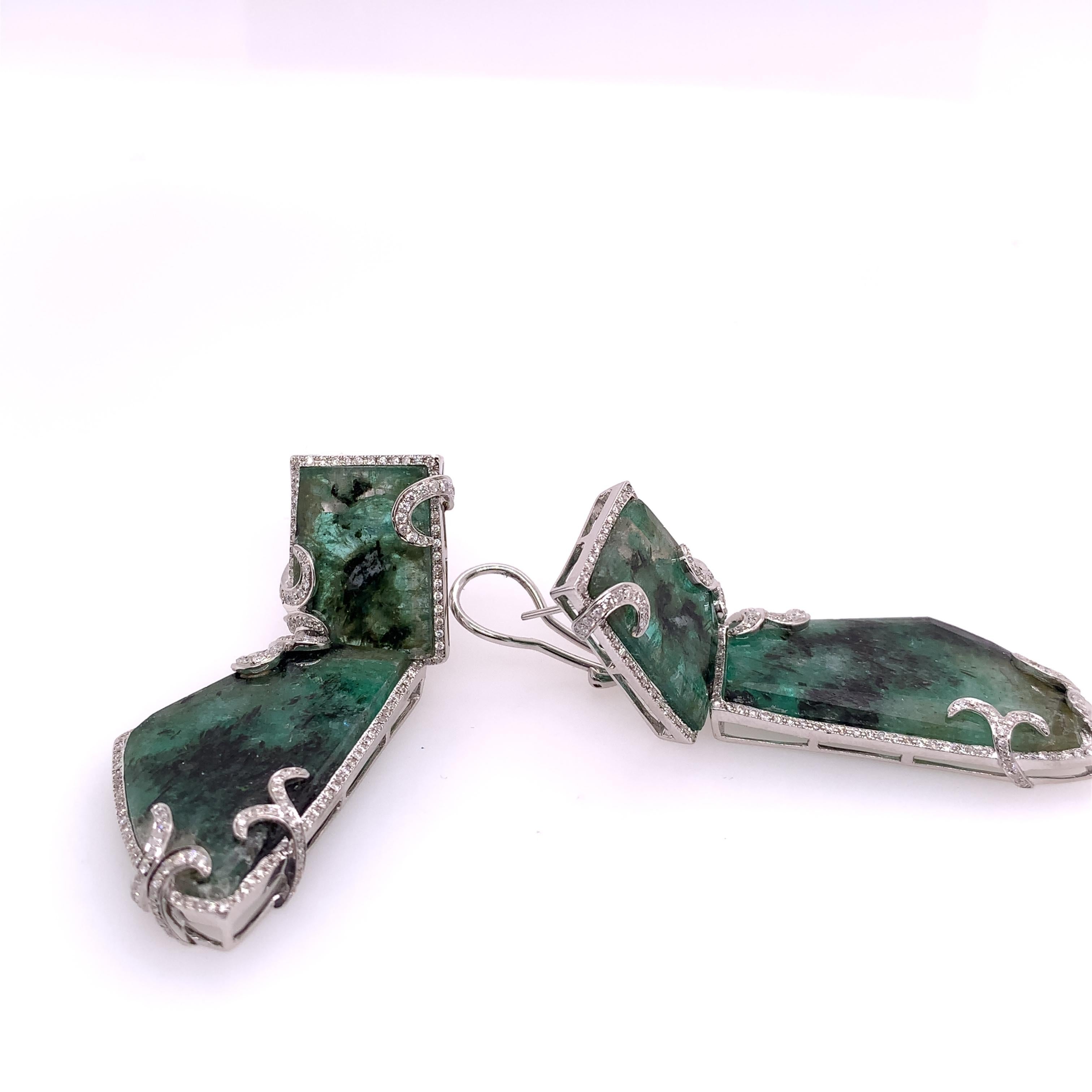 Mixed Cut Lucea New York Emerald & Diamond Earrings For Sale
