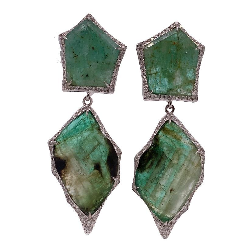 Rose Cut Lucea New York Emerald & Diamond Earrings For Sale