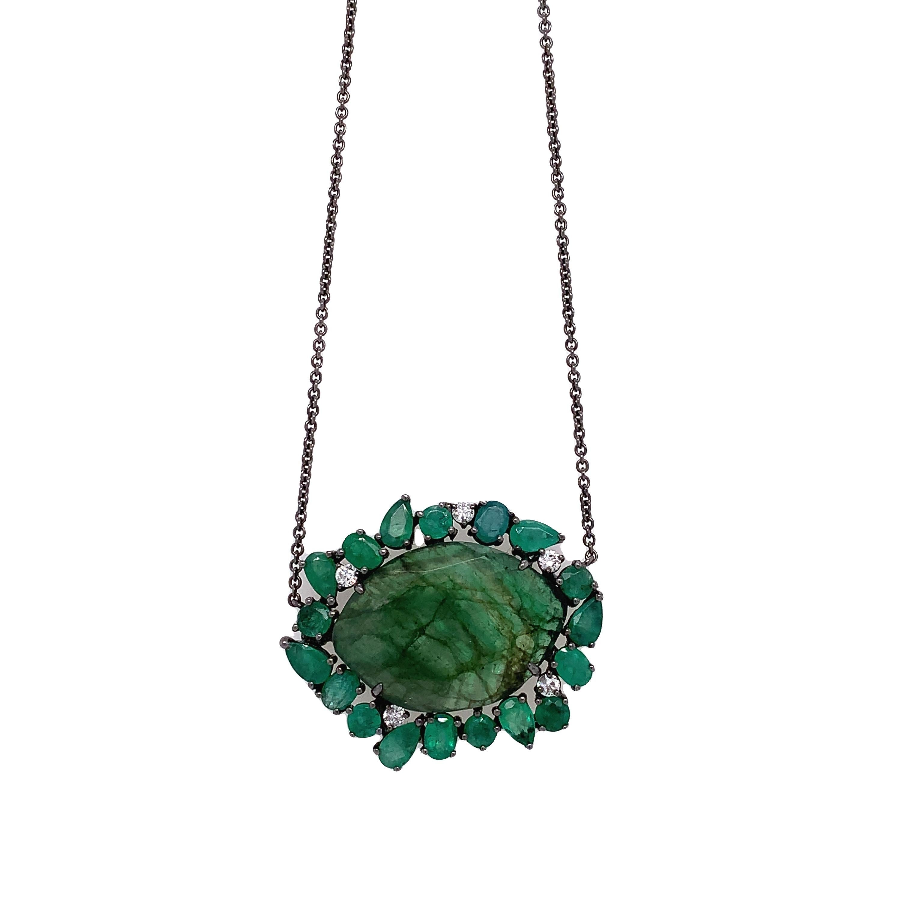 Contemporary Lucea New York Emerald & Diamond Pendant For Sale