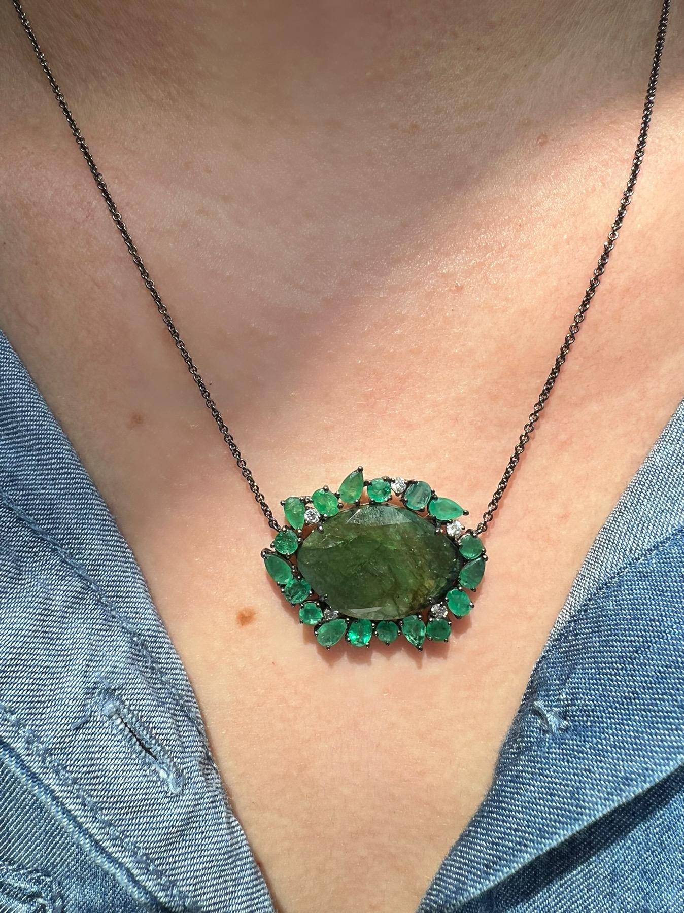 Women's Lucea New York Emerald & Diamond Pendant For Sale