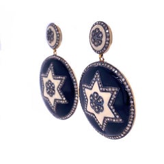 Lucea New York Enamel and Rustic Diamond Star Disc Earrings