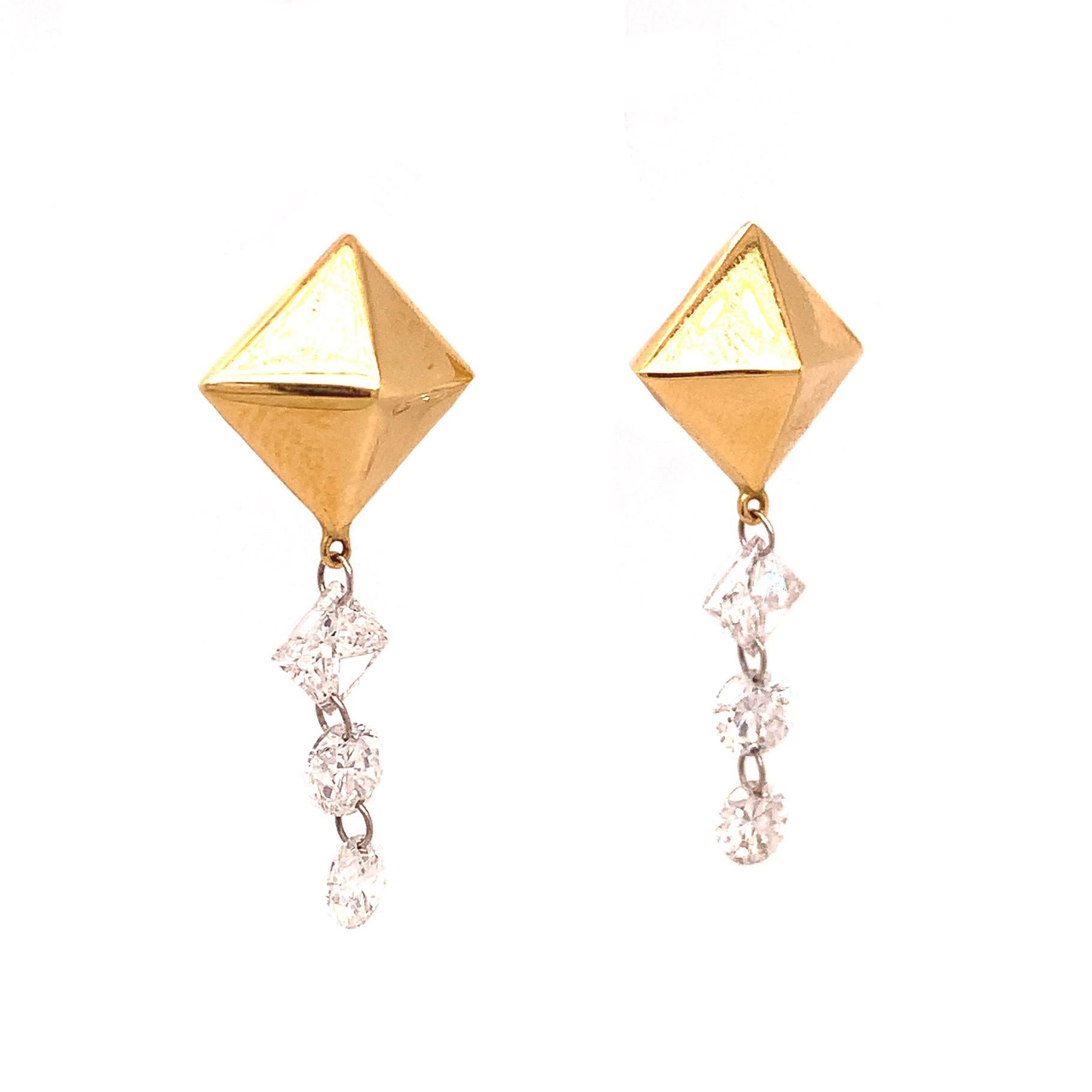Contemporary Lucea New York Gold and Diamond Earrings For Sale
