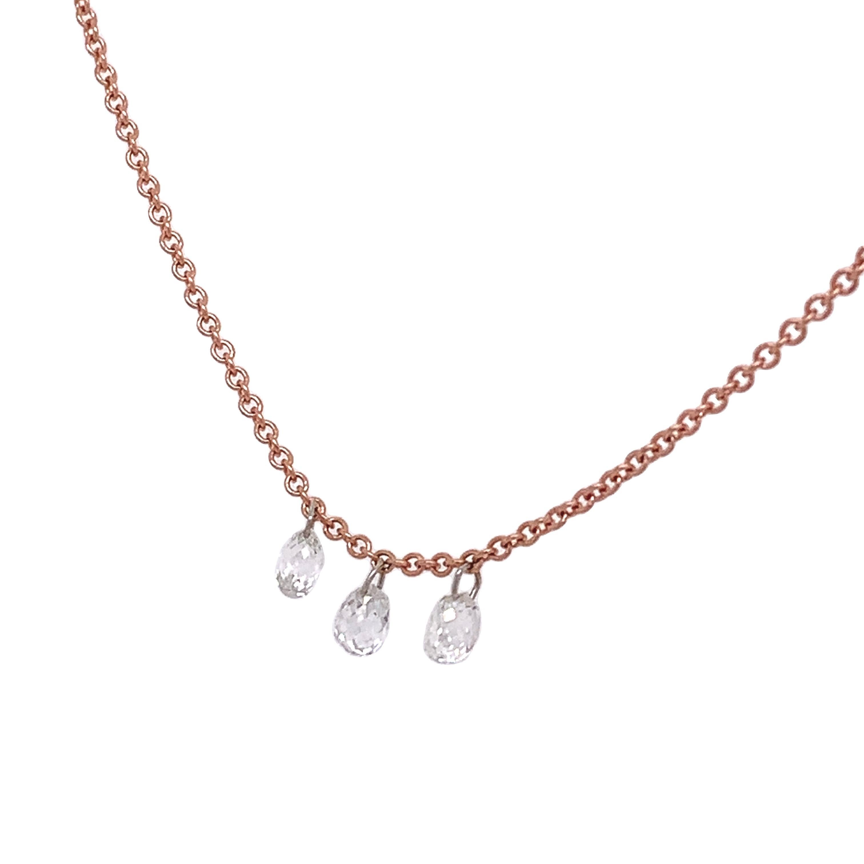 Dainty Collection

The everyday refinement of Rose Gold gently sparkles with a tiny fringe of totaling 0.43 carat 3 briolette-cut Diamonds in this magnificent necklace.