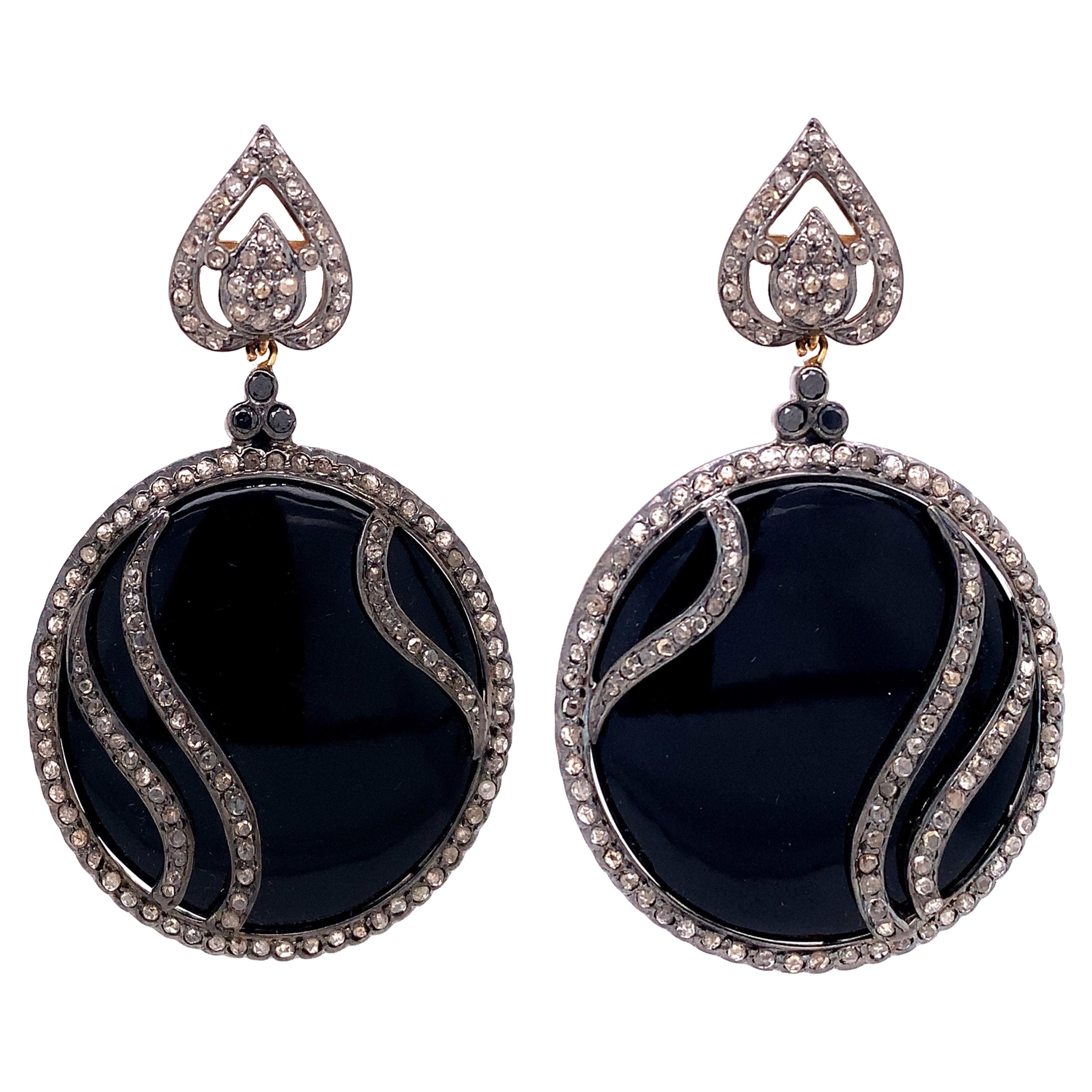 Lucea New York Icy Diamond and Black Onyx Earrings For Sale