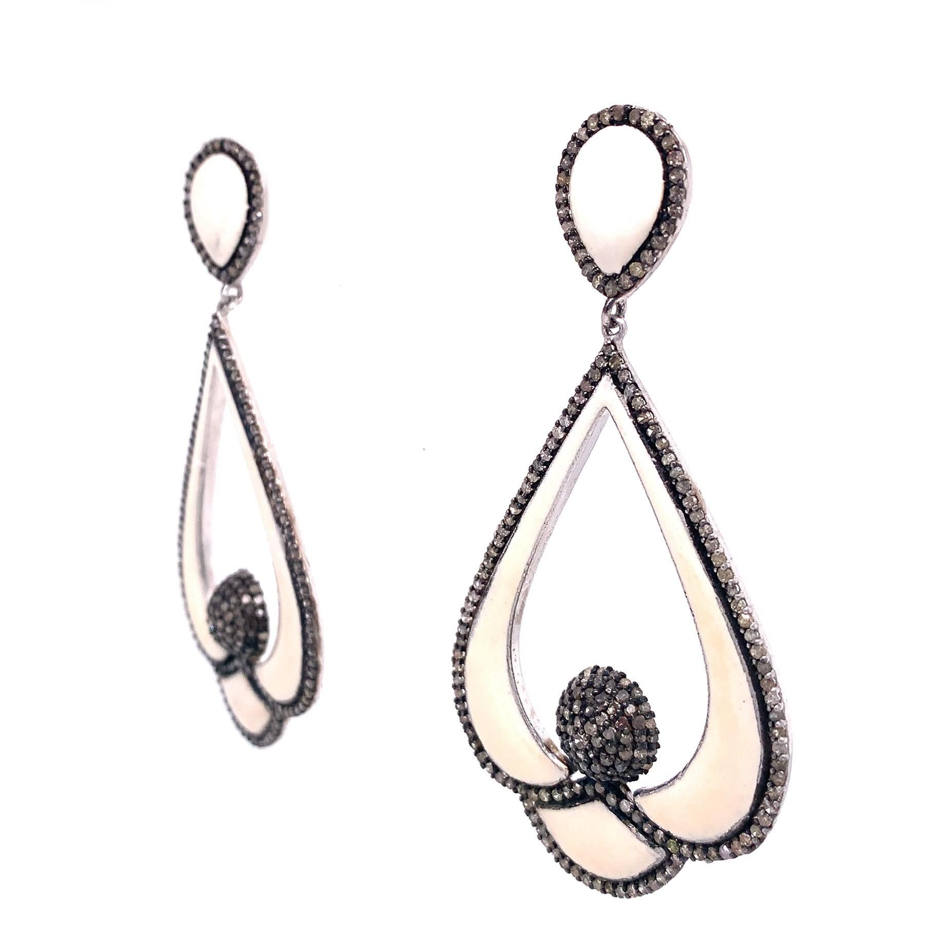 Contemporary Lucea New York Icy Diamond and White Enamel Earring For Sale