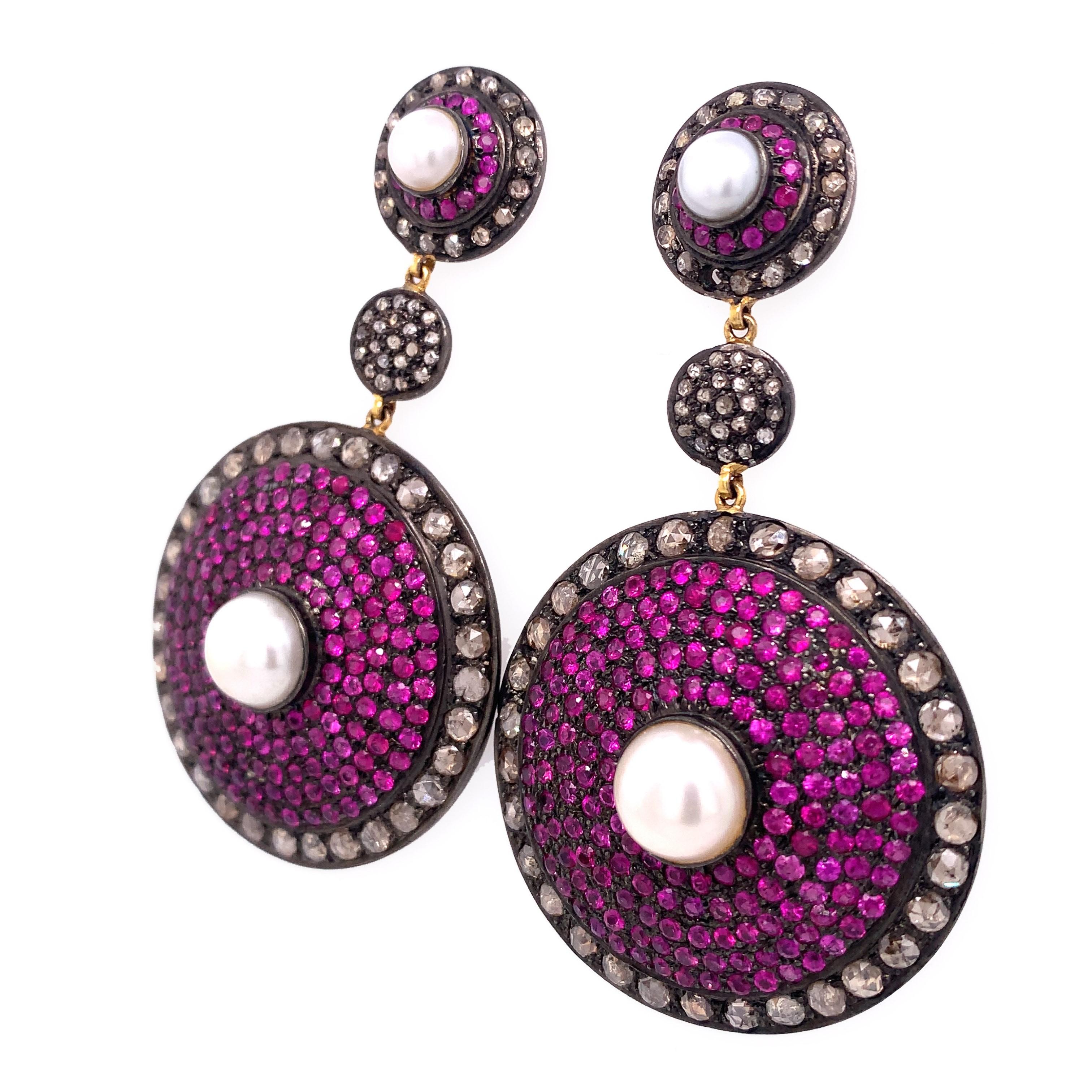 Contemporary Lucea New York Icy Diamond, Ruby and Pearl Earring
