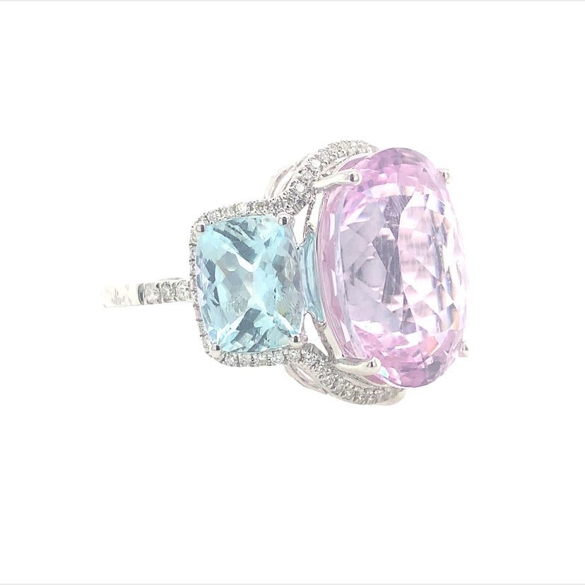 Emerald Cut Lucea New York Kunzite & Aquamarine Diamond Ring