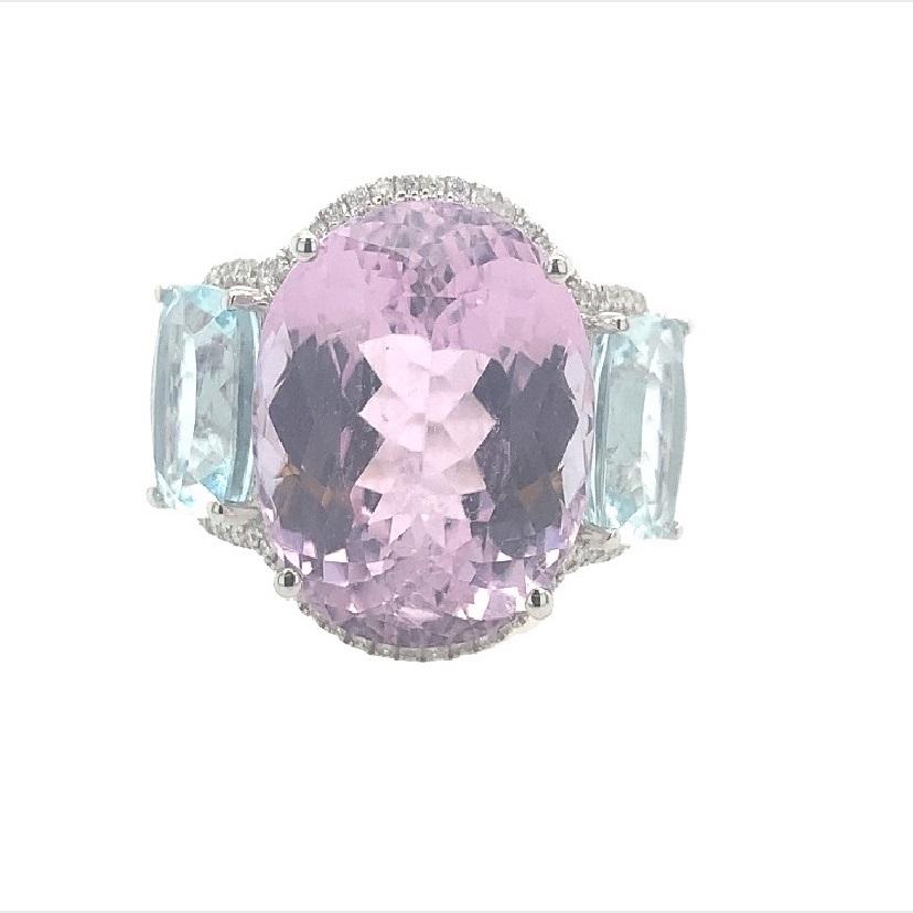 Women's or Men's Lucea New York Kunzite & Aquamarine Diamond Ring