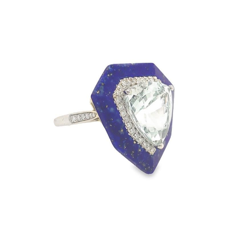 Mixed Cut Lucea New York Lapiz Aquamarine Diamond Ring For Sale