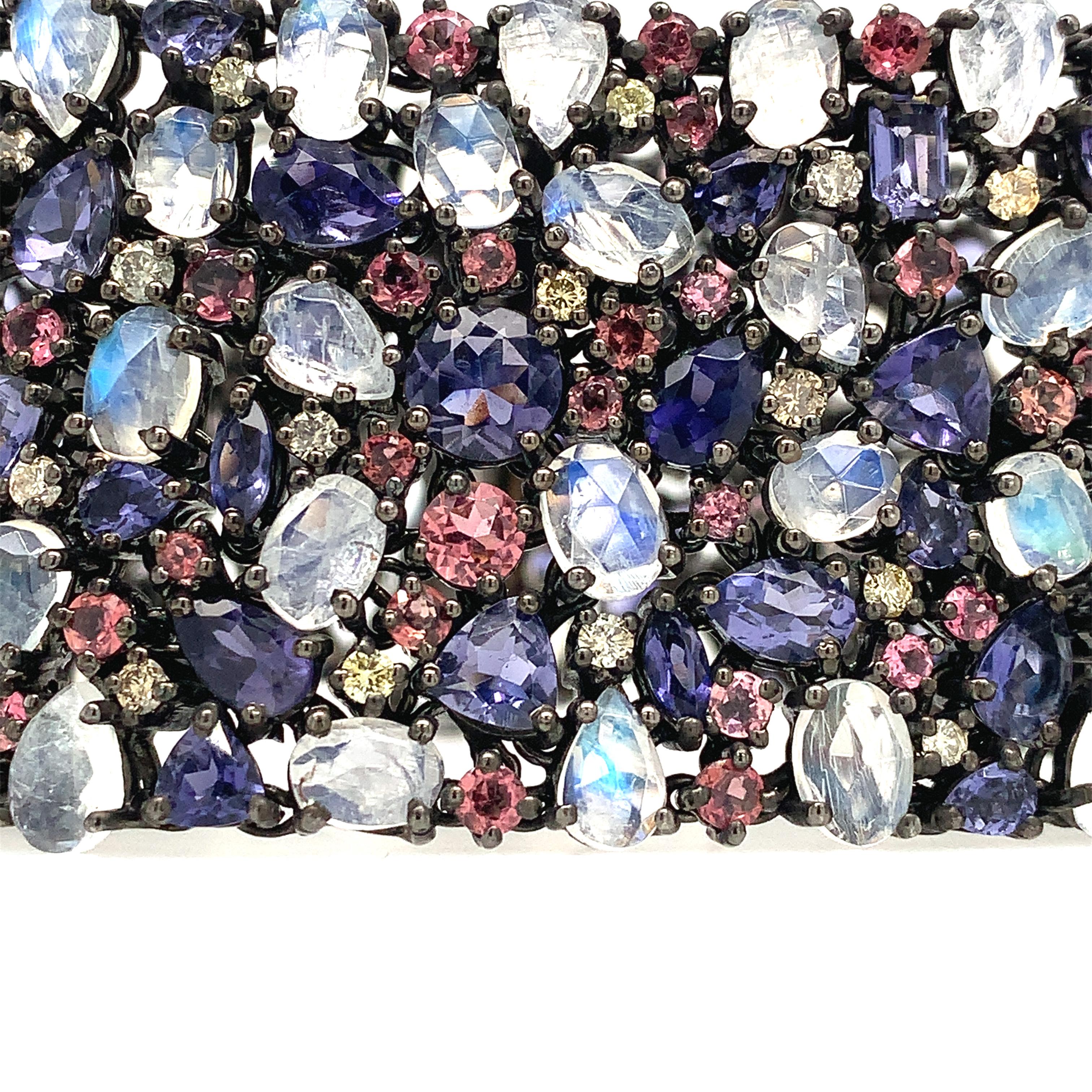 Women's or Men's Lucea New York Moonstone Iolite Rhodolite Diamond Sliver Bracelet For Sale