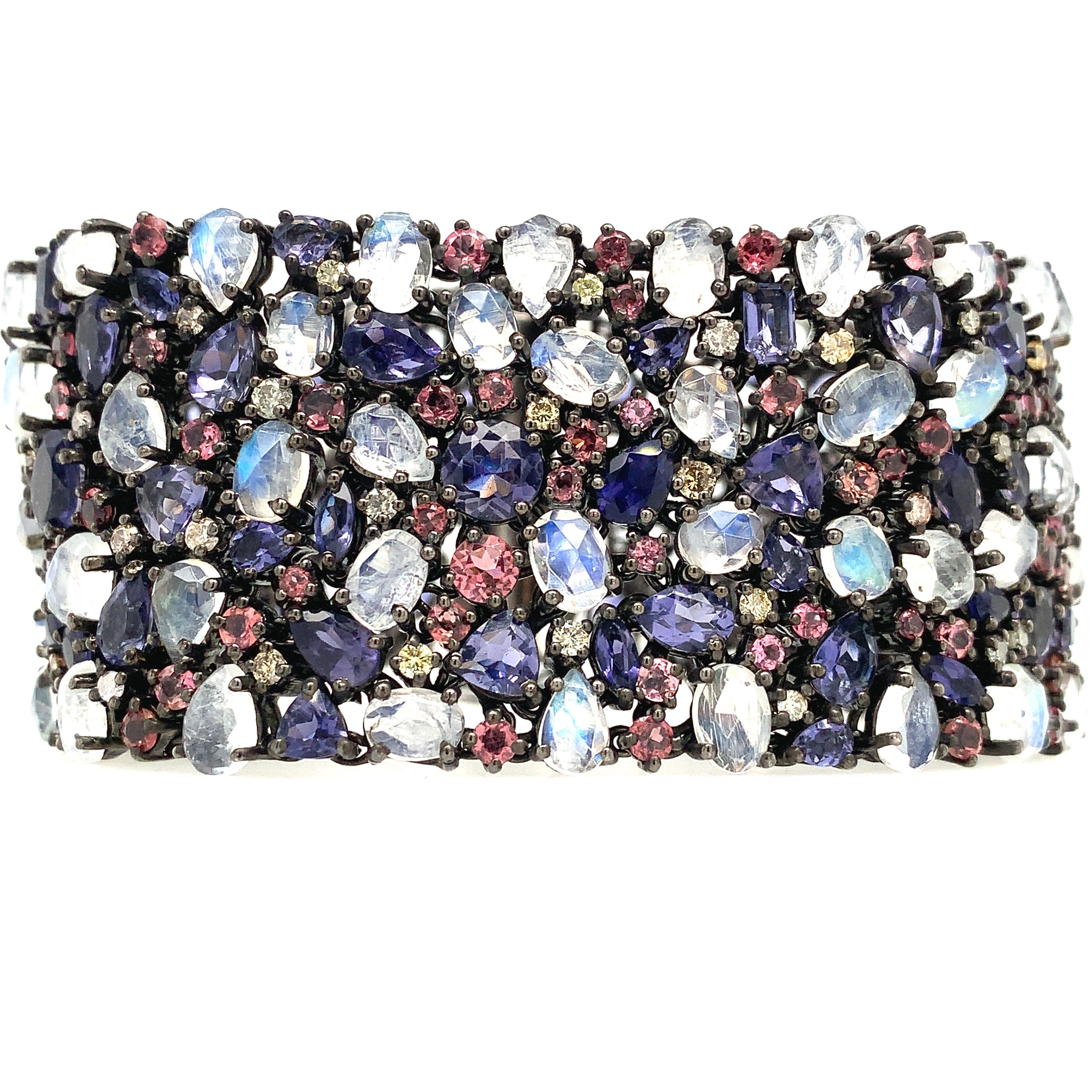 Lucea New York Moonstone Iolite Rhodolite Diamond Sliver Bracelet For Sale 1