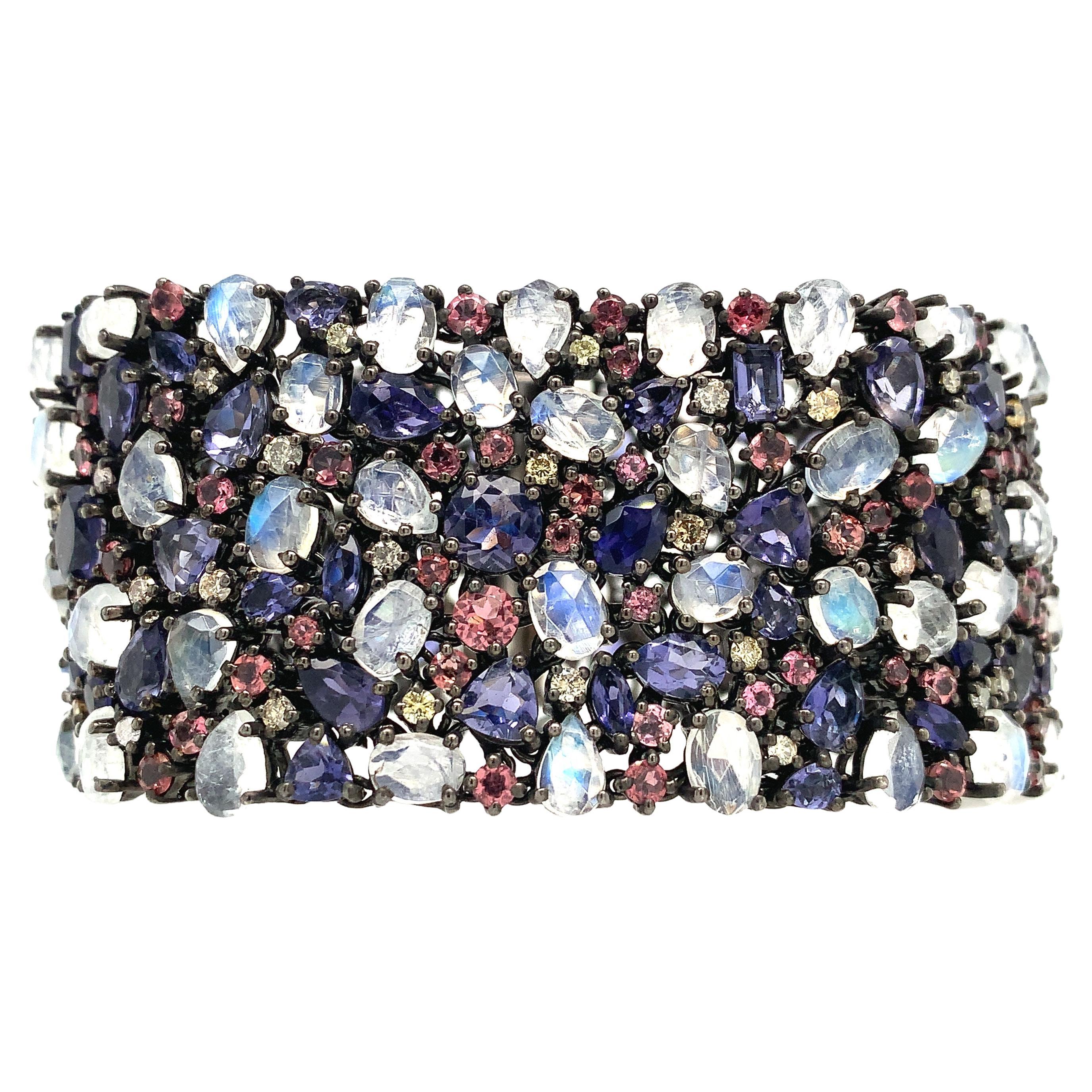 Lucea New York Moonstone Iolite Rhodolite Diamond Sliver Bracelet For Sale