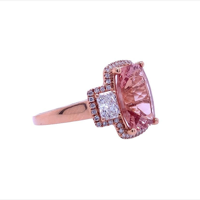 Mixed Cut Lucea New York Morganite and Side Diamond Ring For Sale