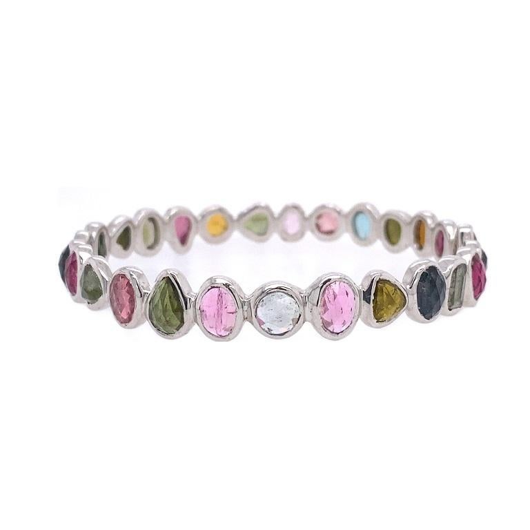 Contemporary Lucea New York Multi-Color and Multi Shape Tourmaline Bangle Bracelet For Sale