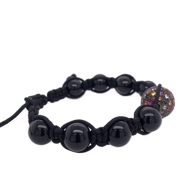 Circle of Life Collection 

Adjustable pave multi color Sapphire and black Onyx macramé bracelet. 