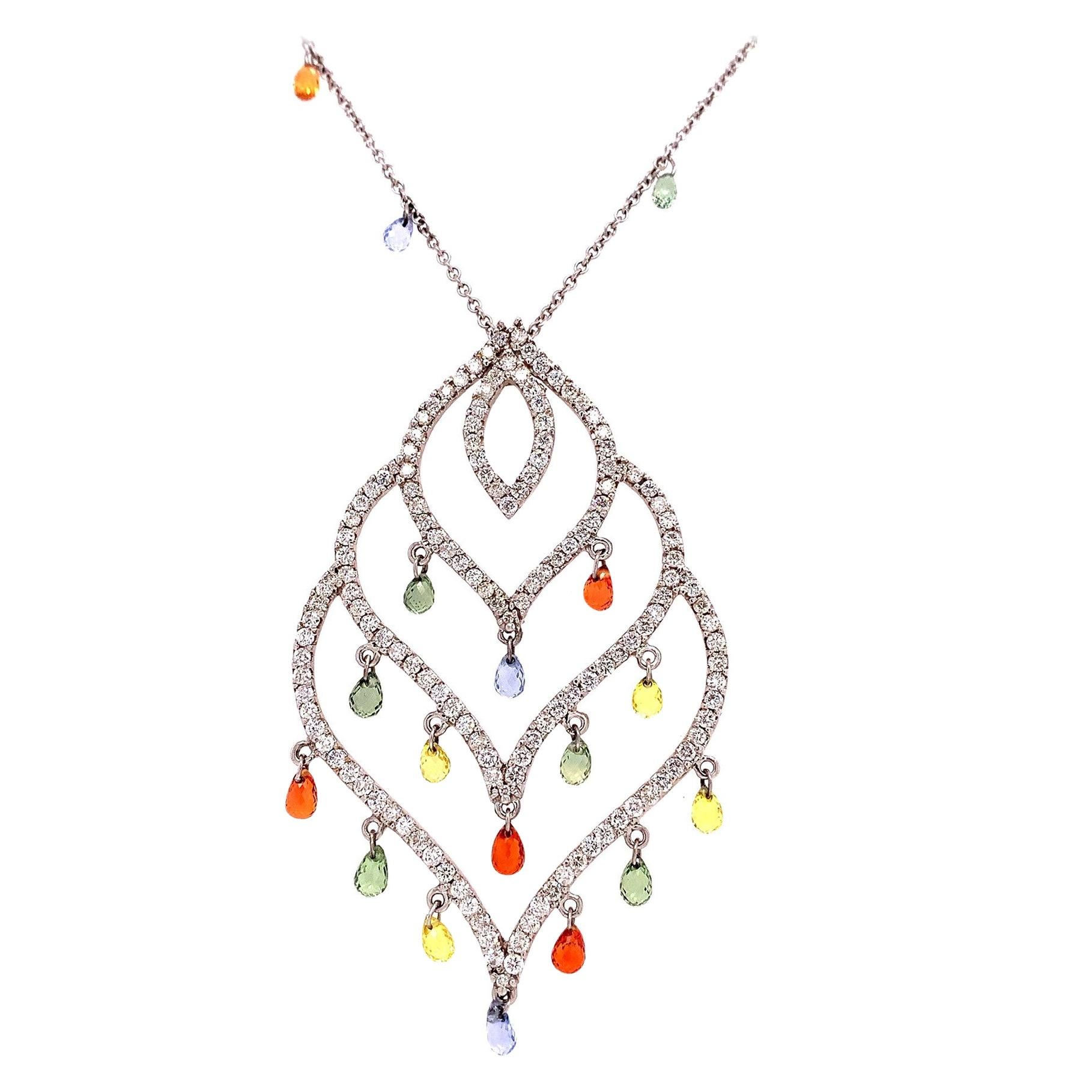 Lucea New York Multi-Color Sapphire and Diamond Pendant Necklace