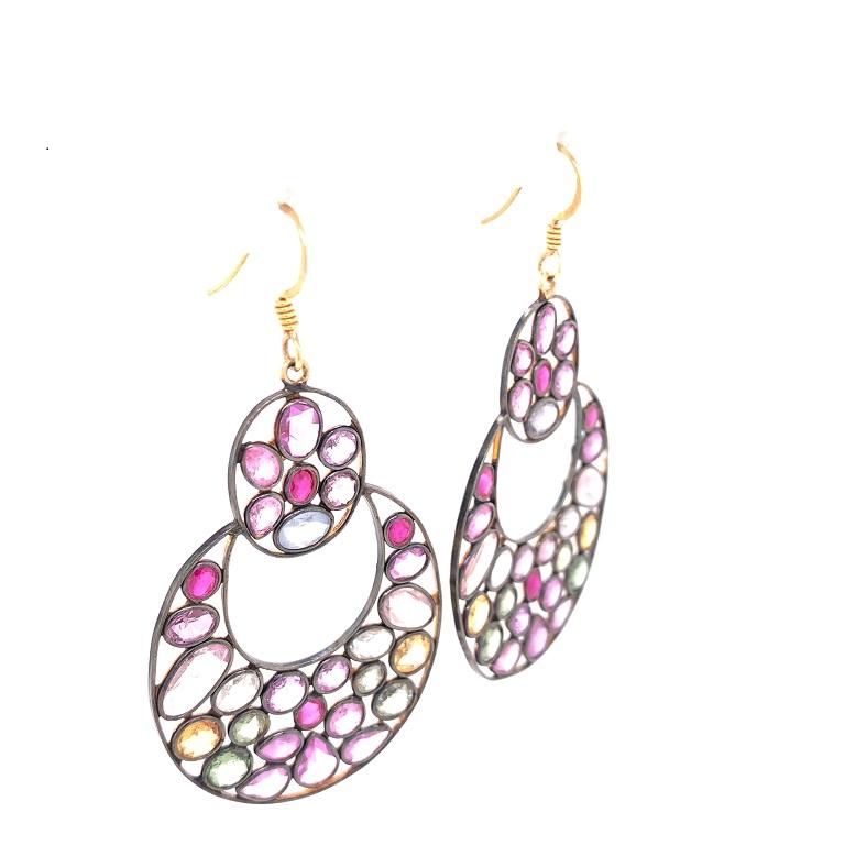 Women's Lucea New York Multi-Color Sapphire Dangle Earrings For Sale
