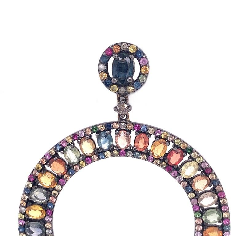 Contemporary Lucea New York Multi-Color Sapphire Drop Circle Earrings For Sale