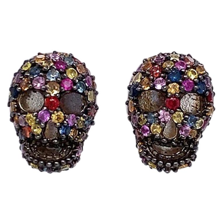 Lucea New York Multi-Color Sapphire Skull Stud Earrings For Sale