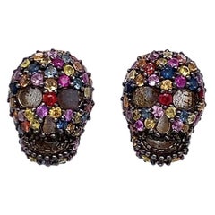 Lucea New York Multi-Color Sapphire Skull Stud Earrings