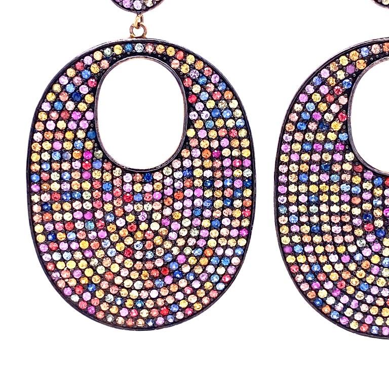 Round Cut Lucea New York Multicolored Sapphire Oval Disc Earrings For Sale