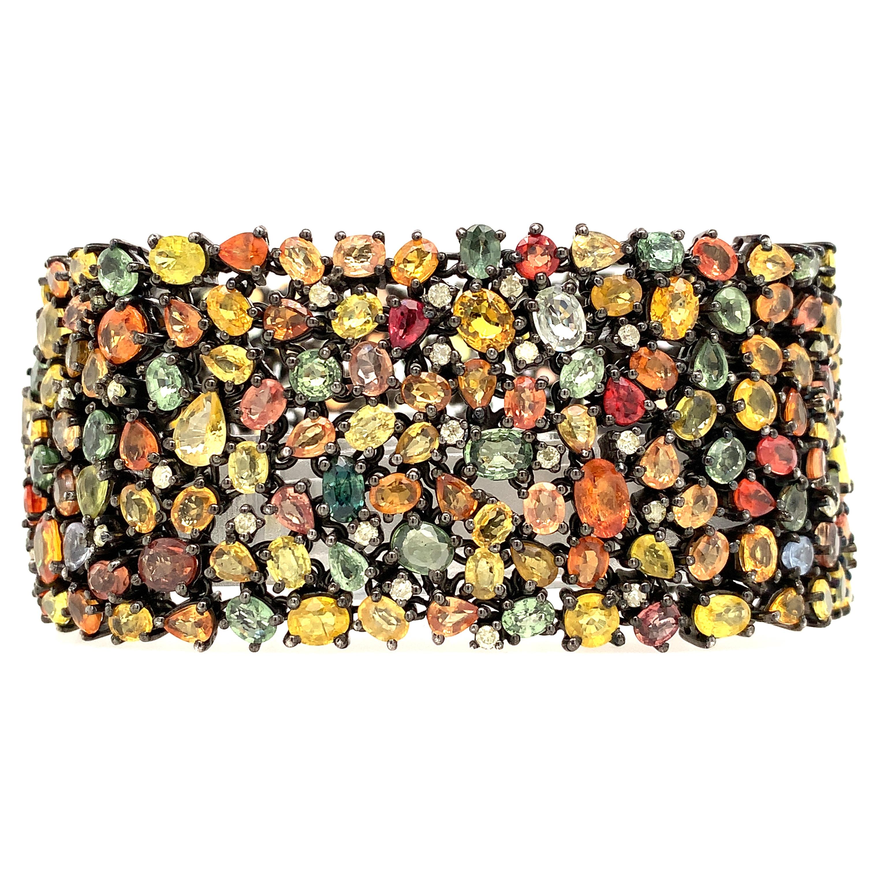Taglio misto Lucea New York Bracciale d'argento con più zaffiri e diamanti in vendita